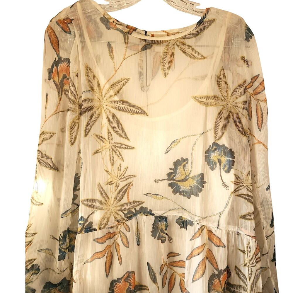 Roxy Amazing Wave Sheer Overlay Long Sleeve Flowy Floral Tunic Dress Medium - Picture 2 of 3